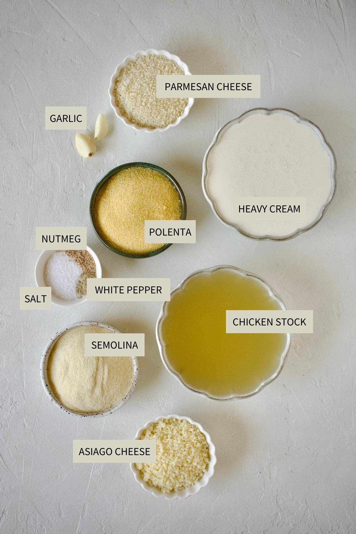 Ingredients needed to make Creamy Polenta Recipe.