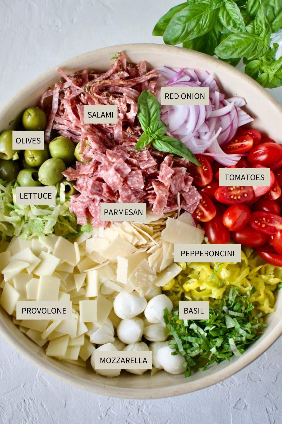 Ingredients needed to make Italian Chopped Salad.