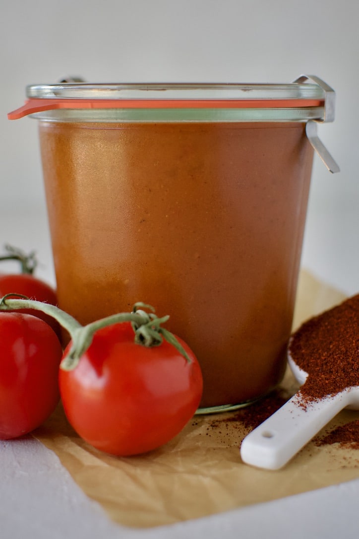 Red Enchilada Sauce in a jar for later use.