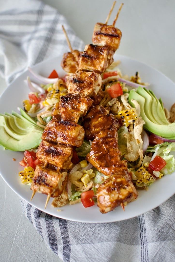 BBQ Chicken Salad plated up and ready to eat.