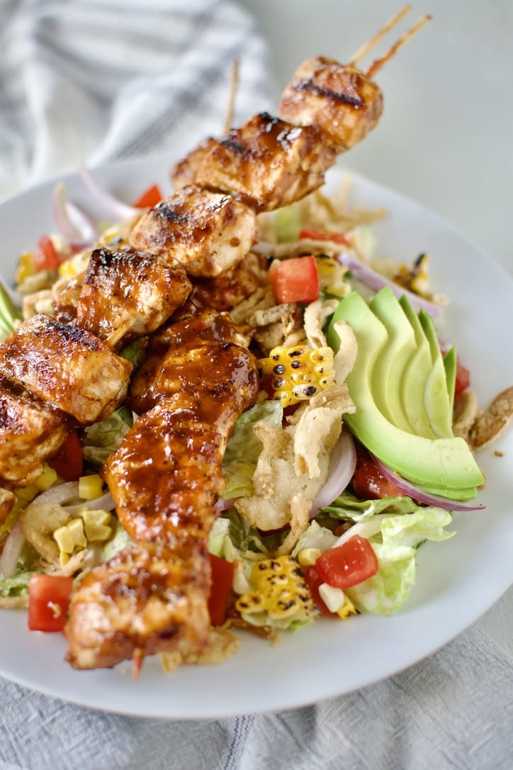 BBQ Chicken Salad plated up and ready to eat.