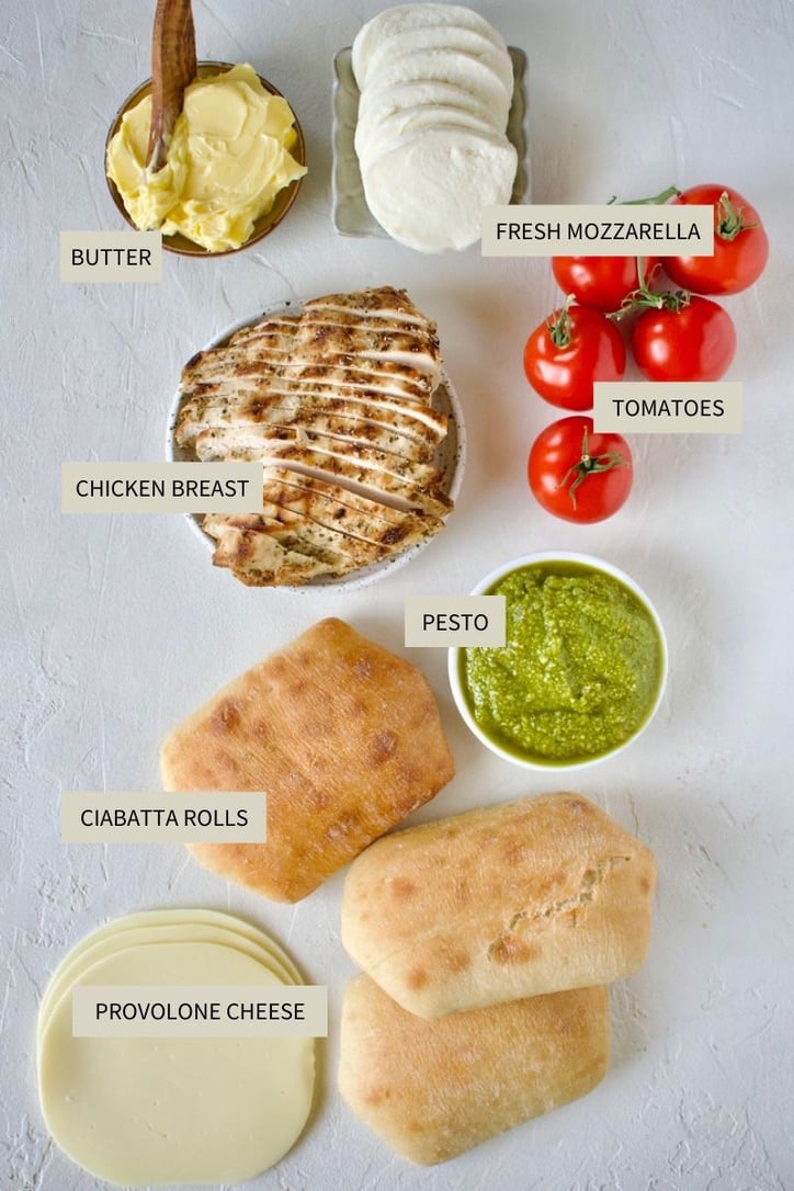 Ingredients needed to make Pesto Chicken Panini.