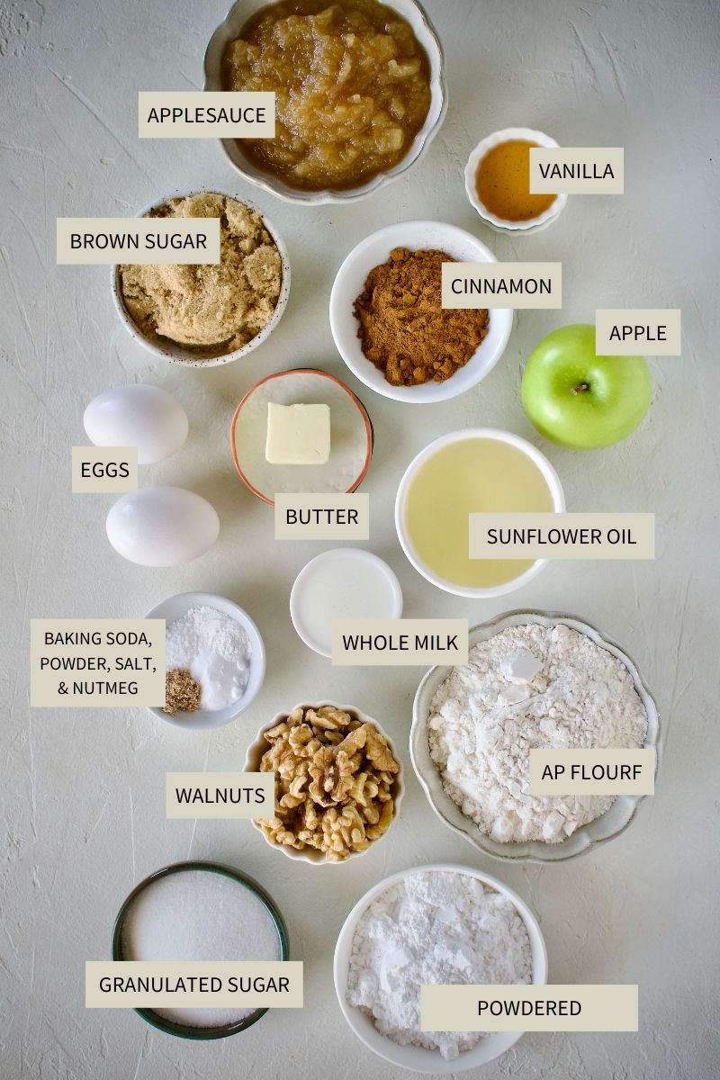 Ingredients needed to make Apple Streusel Muffins.