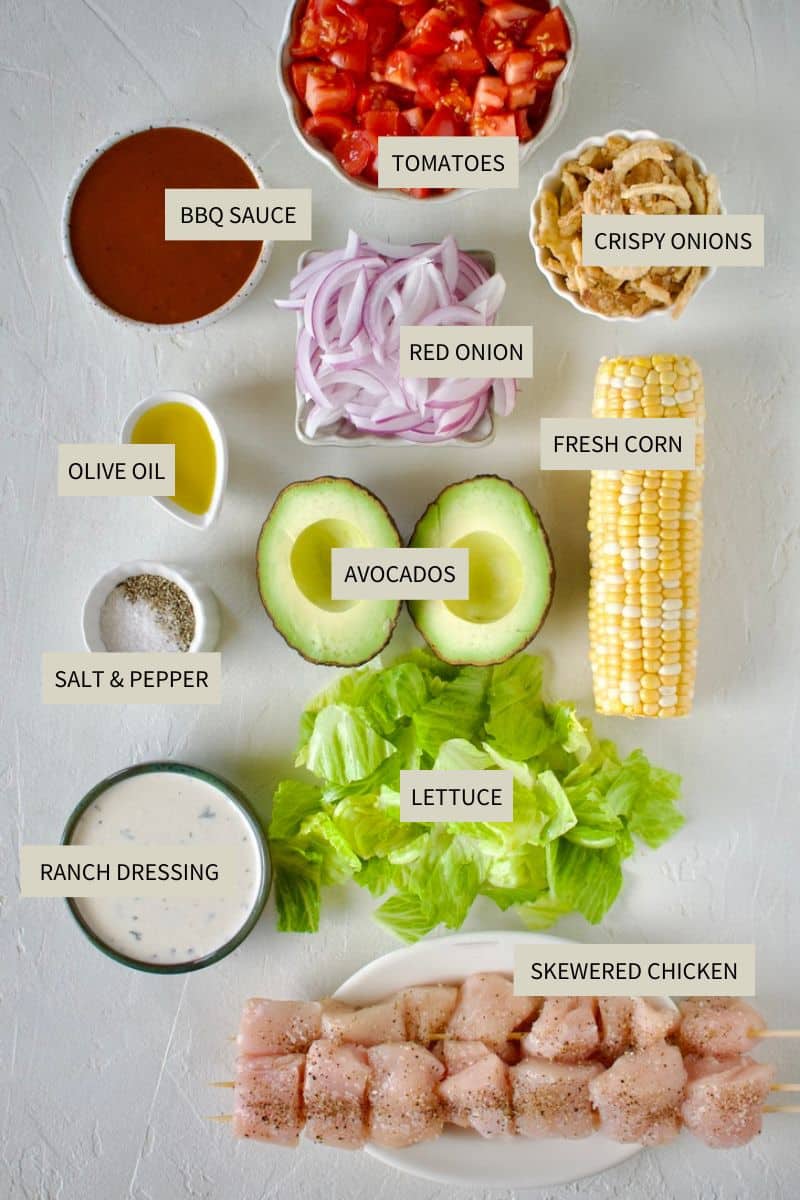 Ingredients needed to make BBQ Chicken Salad.