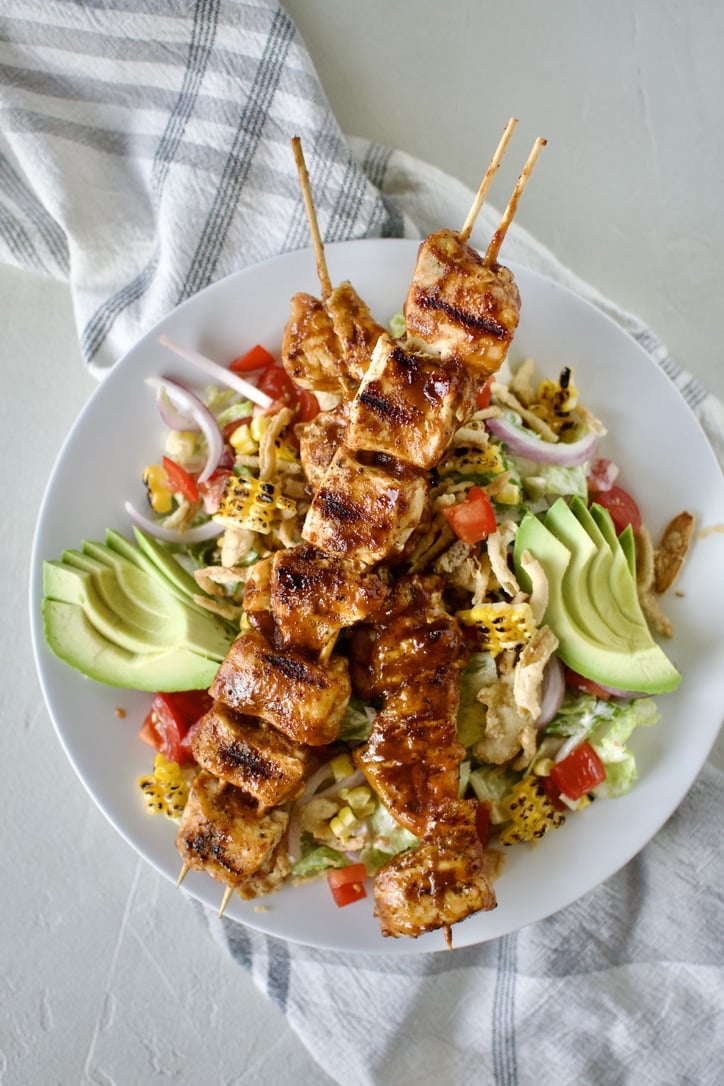 BBQ Chicken Salad plated up and ready to eat.