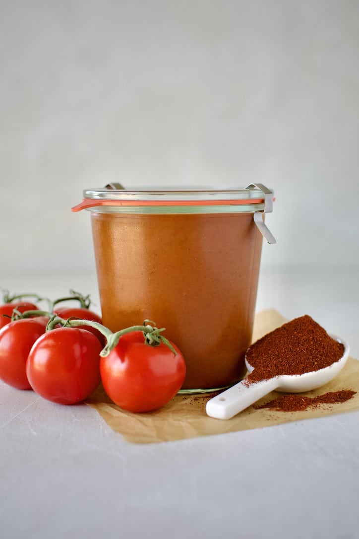 Red Enchilada Sauce in a jar for later use.