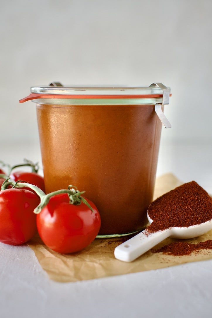 Red Enchilada Sauce in a jar for later use.