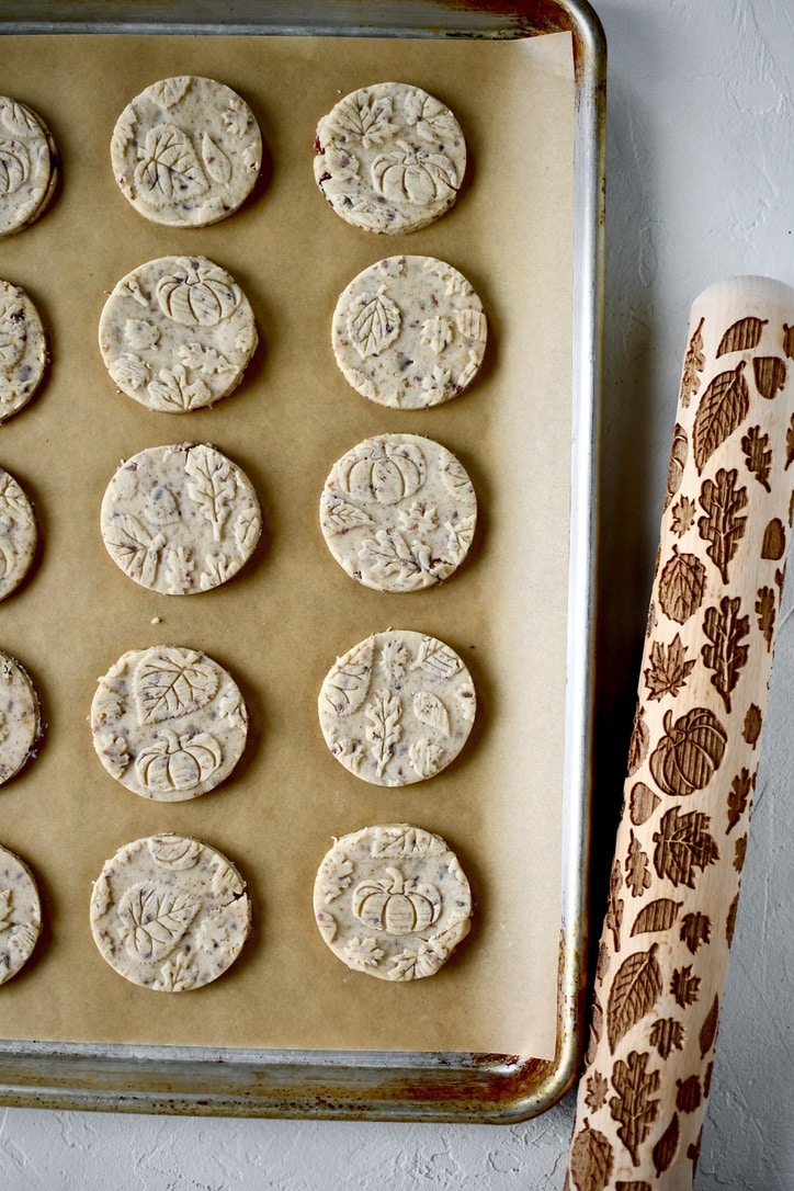 Pecan Shortbread Cookies after rolling out and cutting, before baking.