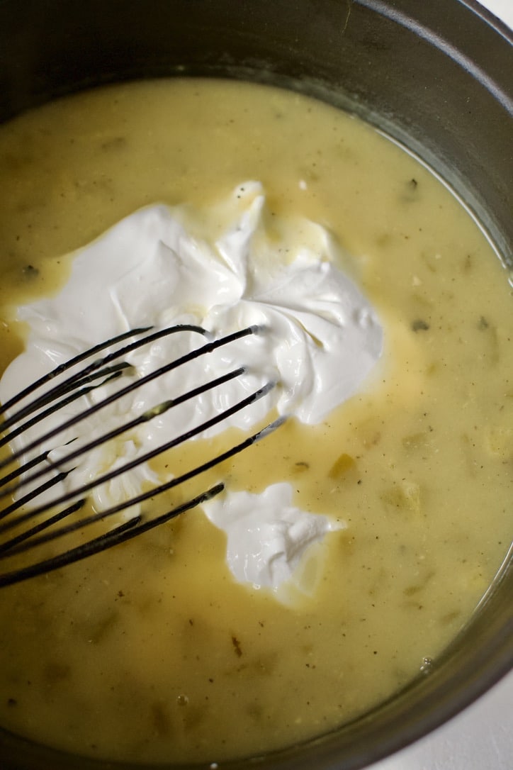 Sour Cream added to the thickened sauce.