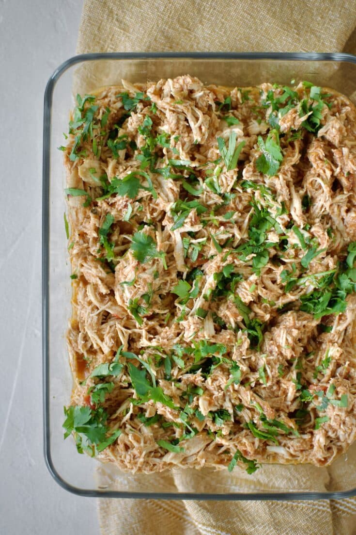 Mexican Shredded Chicken prepared and ready to use in a storage container.