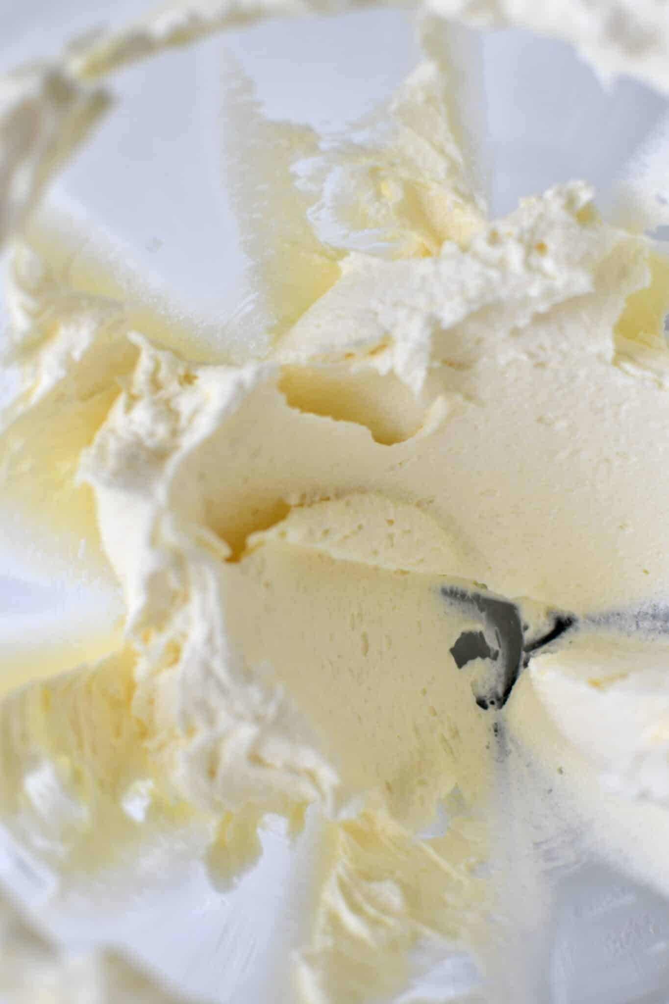 Creamed butter and sugar in a mixing bowl.