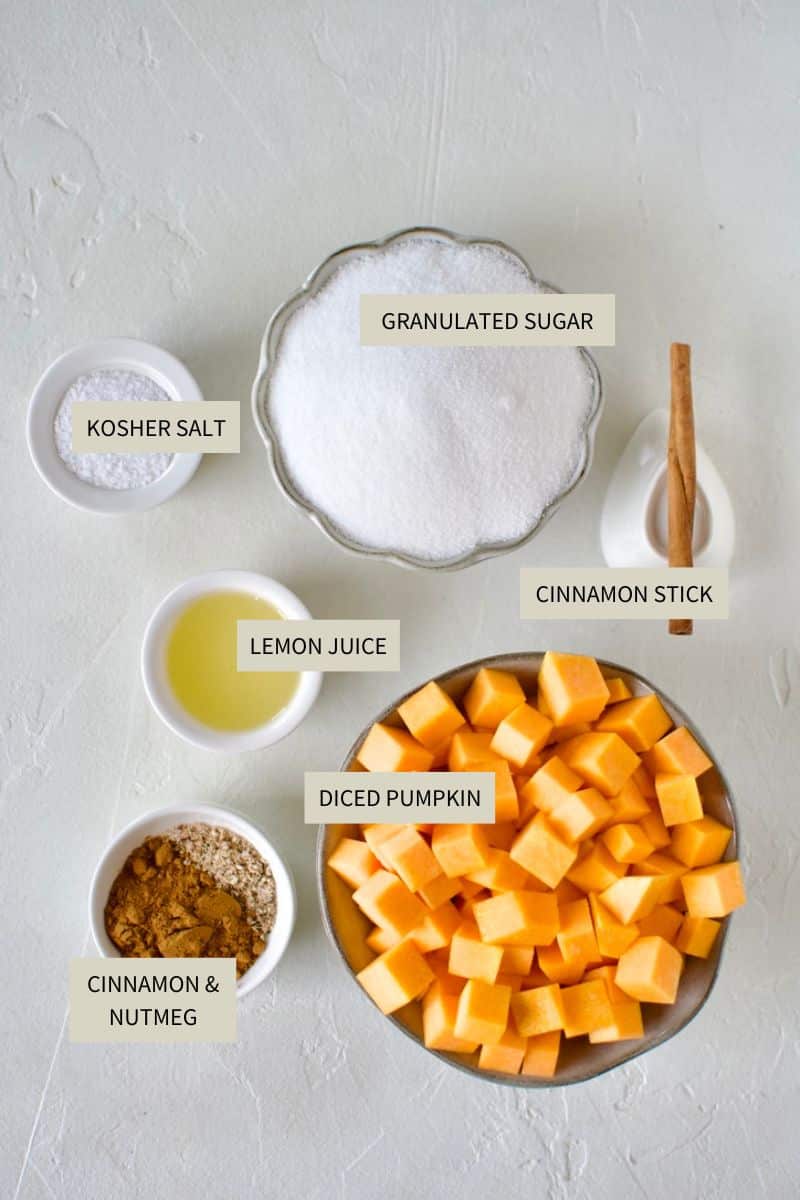 Ingredients needed to make Pumpkin Jam.