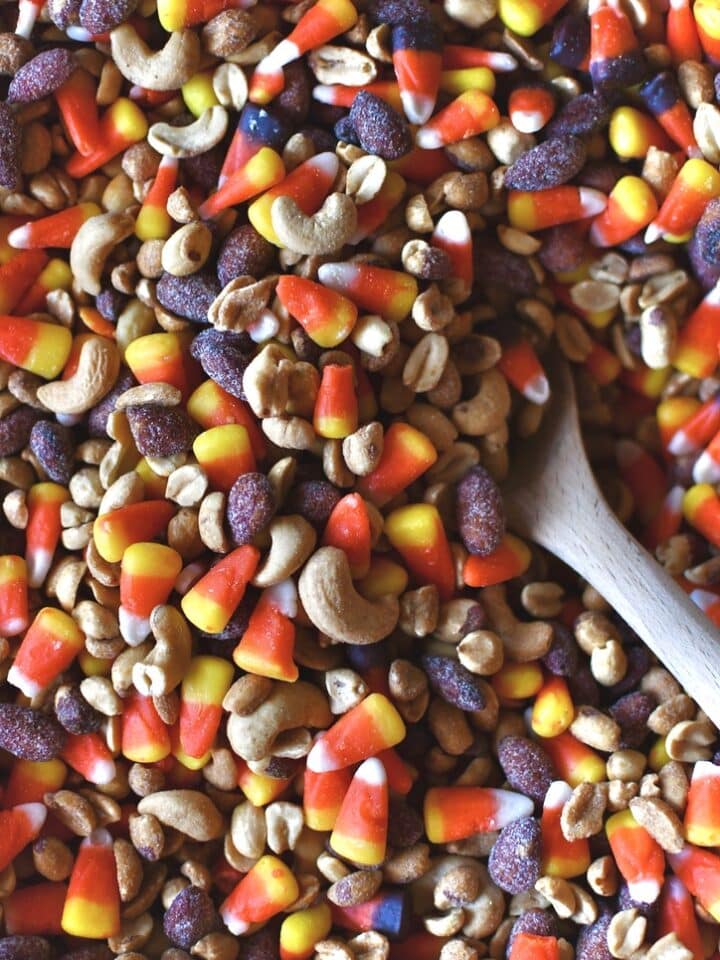 Candy Corn and Peanuts after mixing all ingredients together in a large bowl.