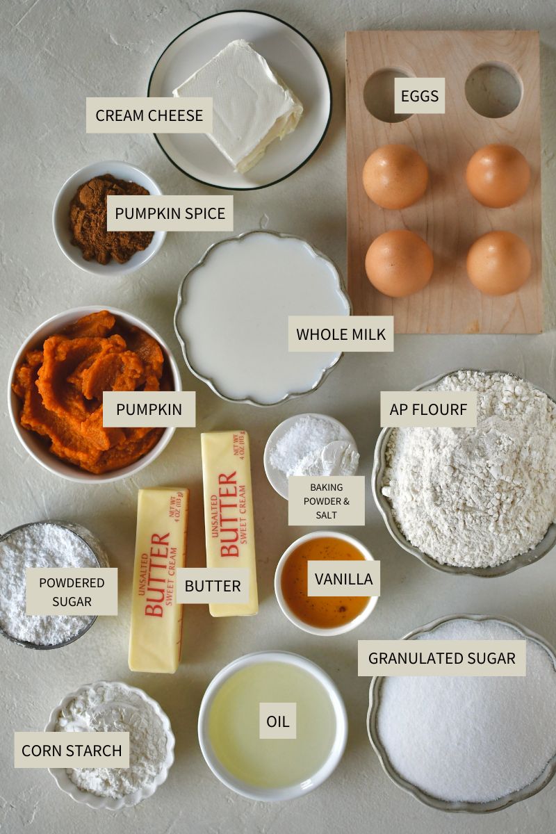 Ingredients needed to make Pumpkin Pound Cake.