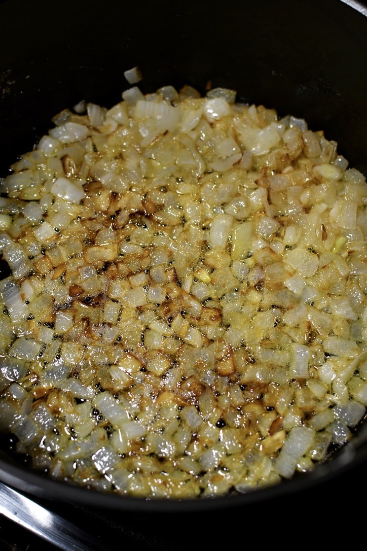 Sauteing onions in butter.