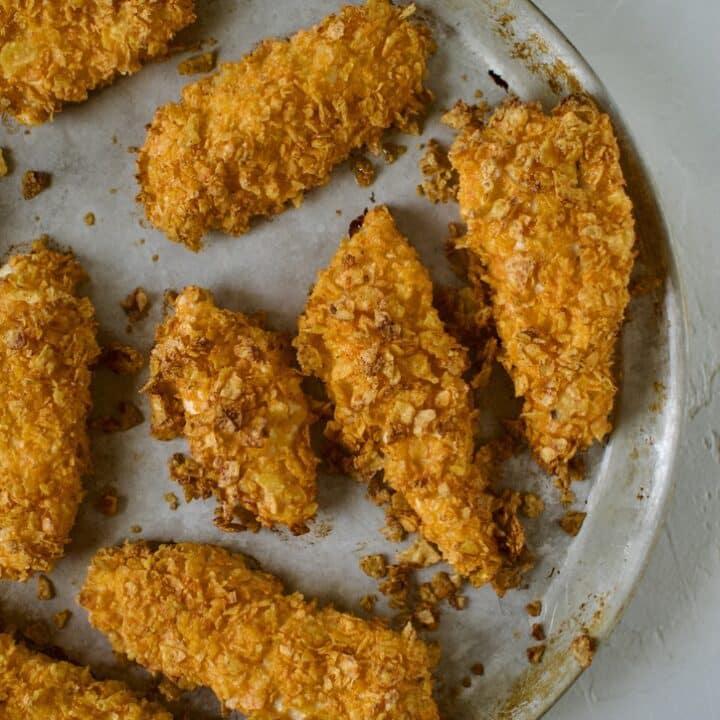 Dorito Chicken tenders just after coming out of the oven.