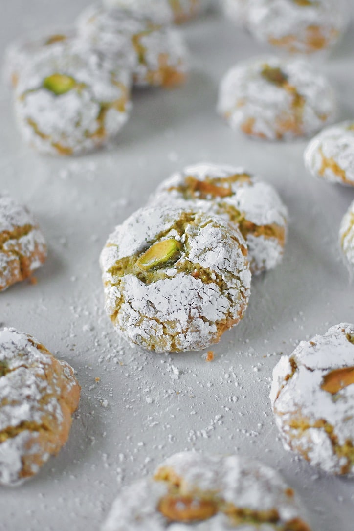 Pistachio Amaretti Cookies cooled and ready to eat.