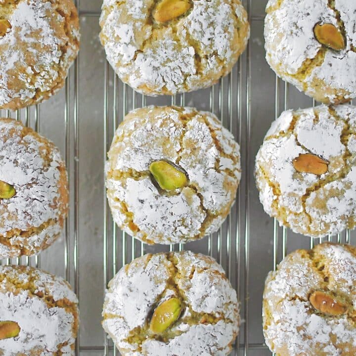 Pistachio Amaretti Cookies cooled and ready to eat.