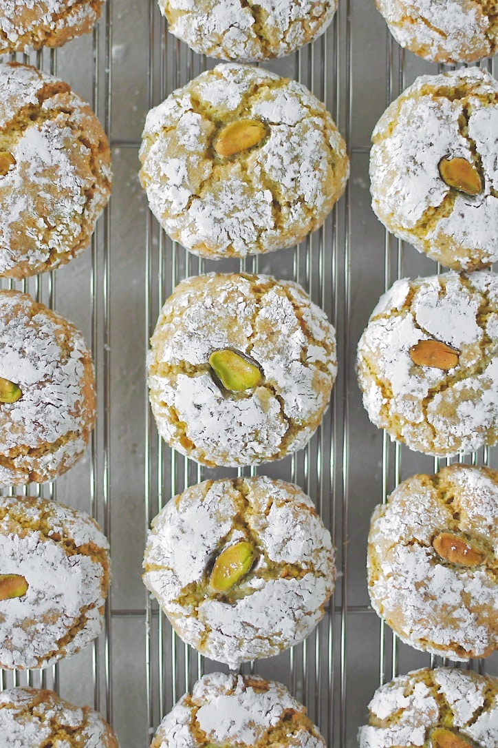 Pistachio Amaretti Cookies cooled and ready to eat.