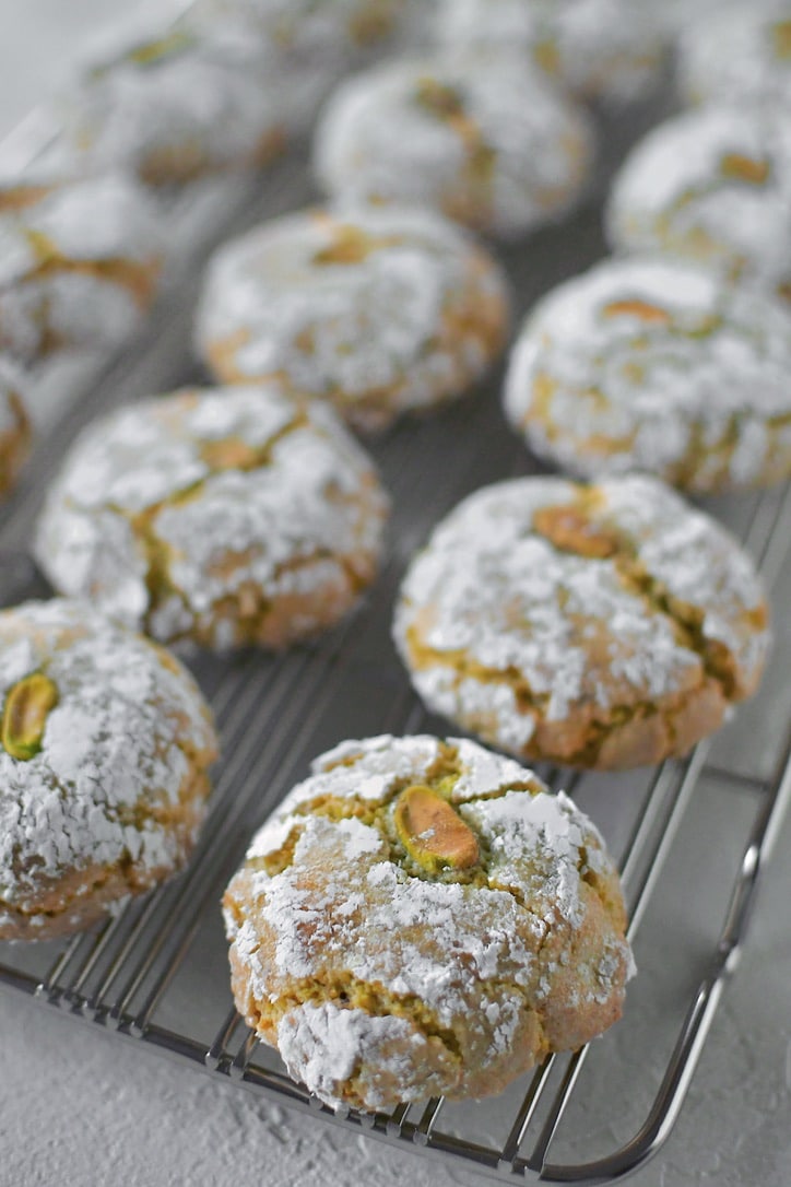 Pistachio Amaretti Cookies cooled and ready to eat.