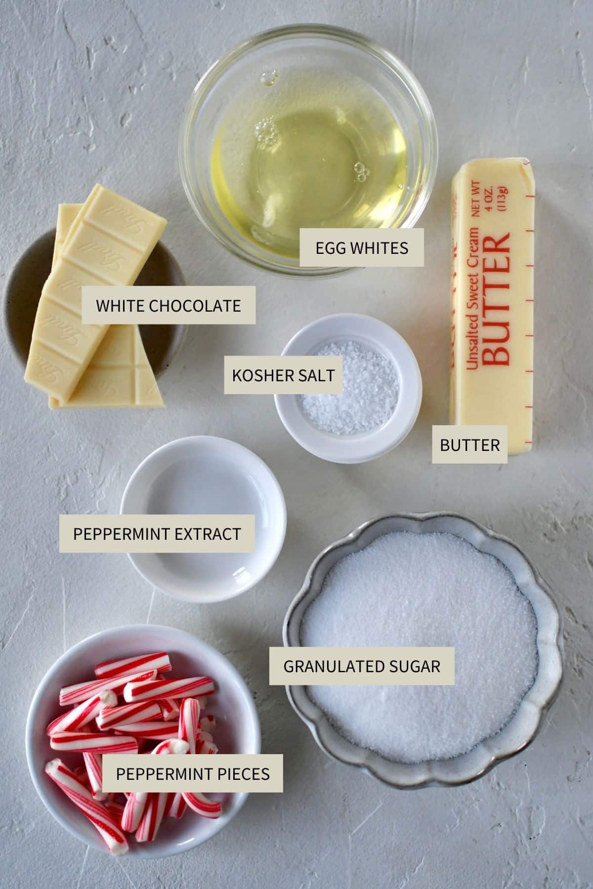 Ingredients needed to make Chocolate Peppermint Cookies filling.