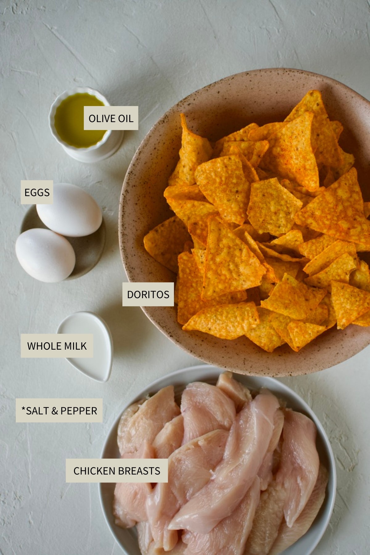 Ingredients needed to make Dorito Chicken.