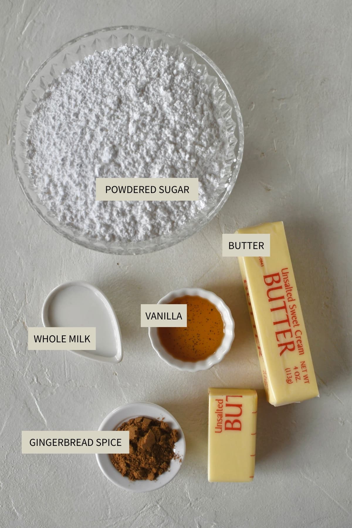 Ingredients needed to make Gingerbread Oatmeal Cream Pies Filling.