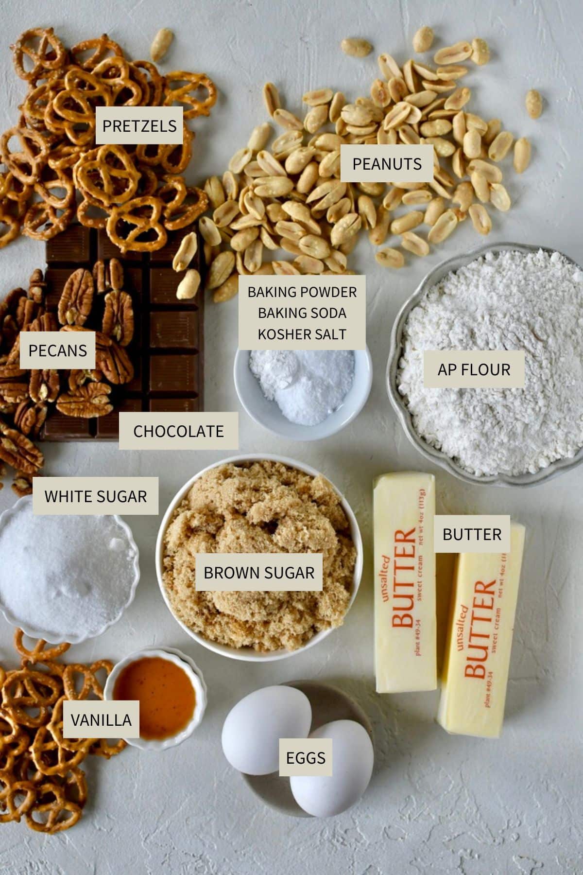 Ingredients needed to make Kitchen Sink Cookies.