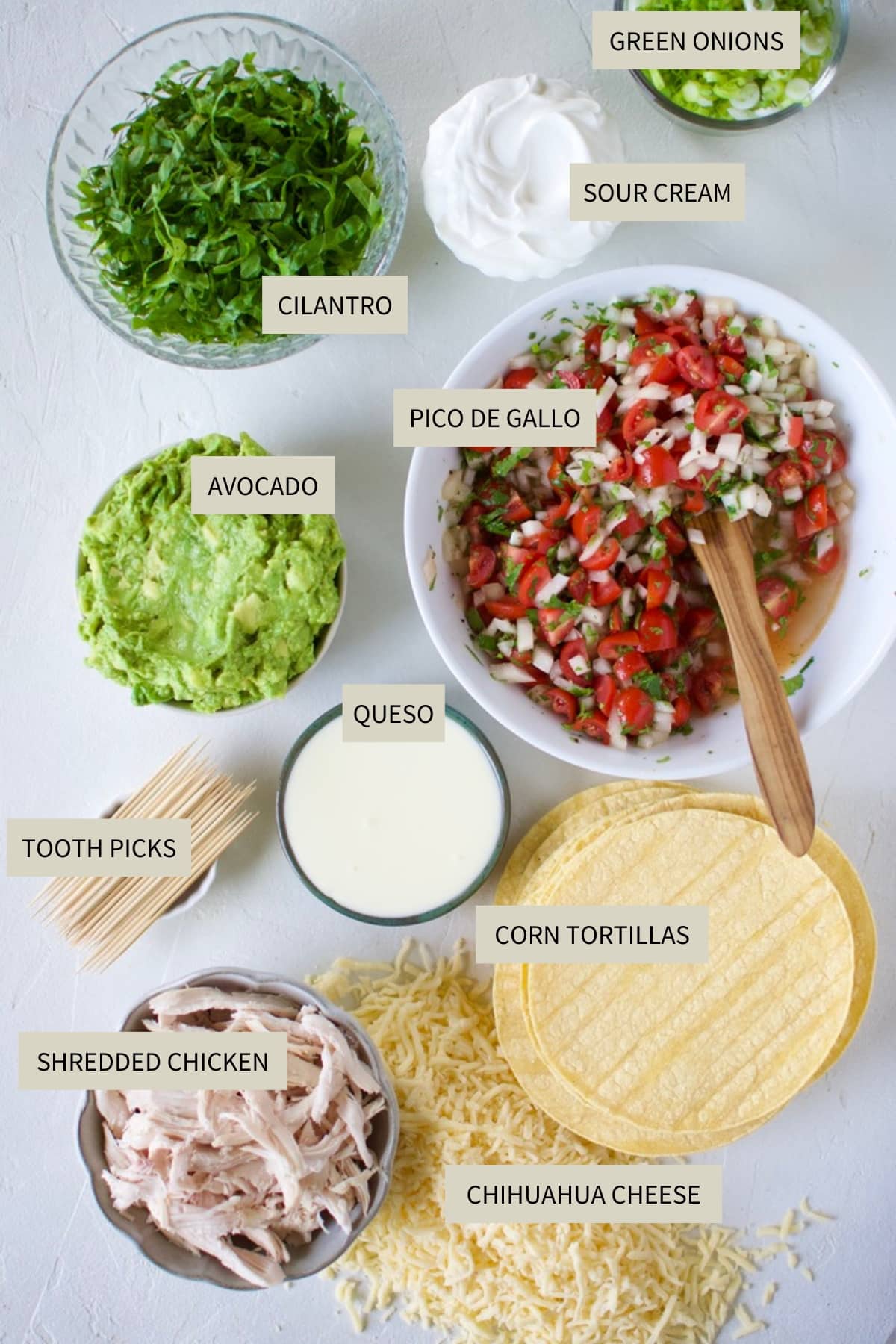 Ingredients needed to make Mexican Flautas.