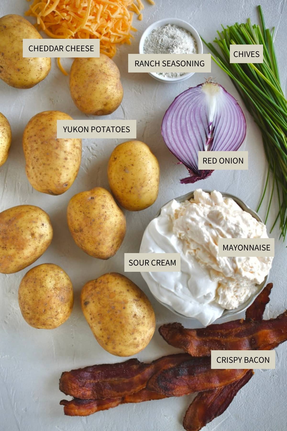 Ingredients needed to make Ranch Potato Salad.