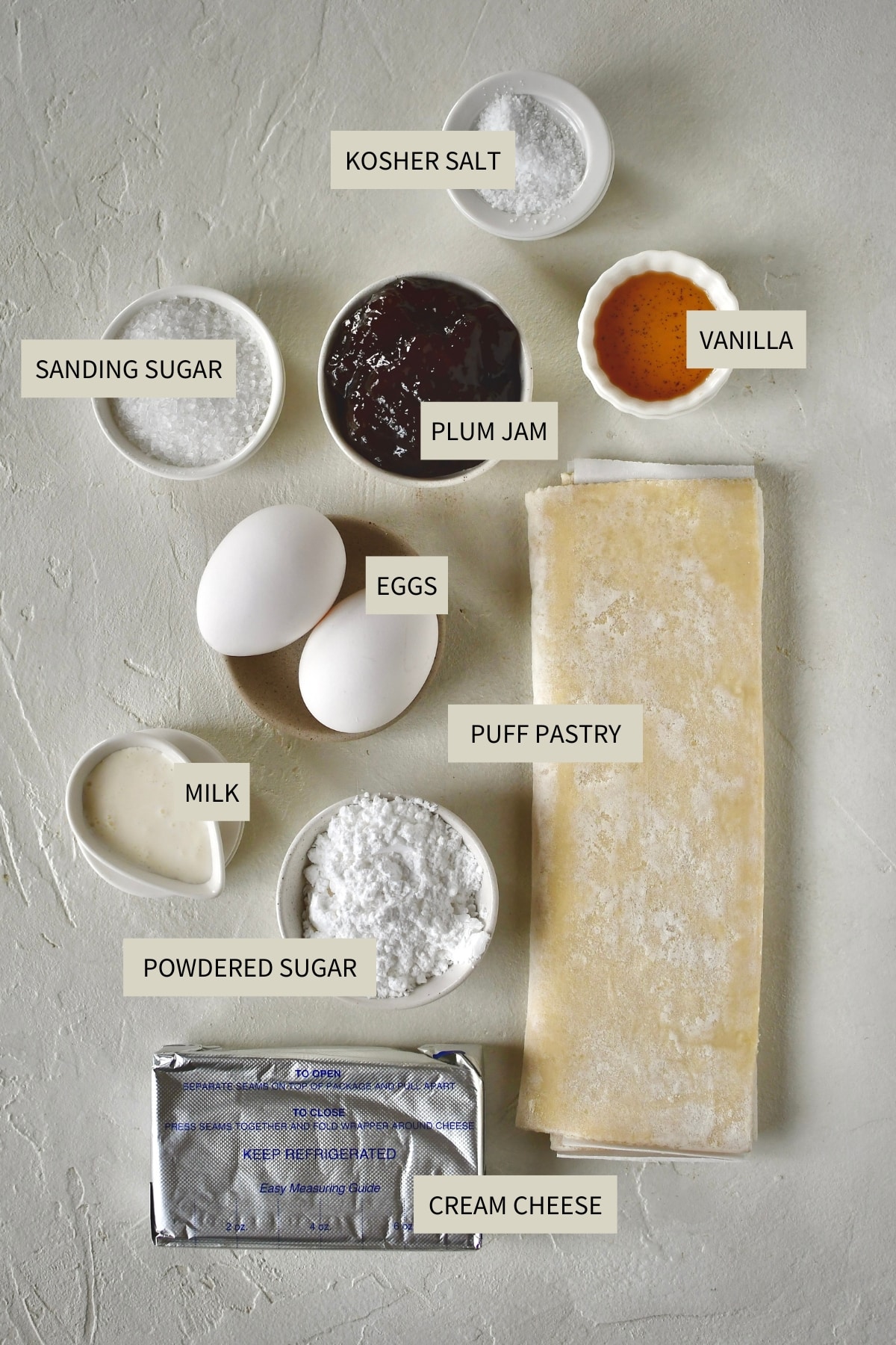 Ingredients needed to make Sugar Plum Cheese Danish.