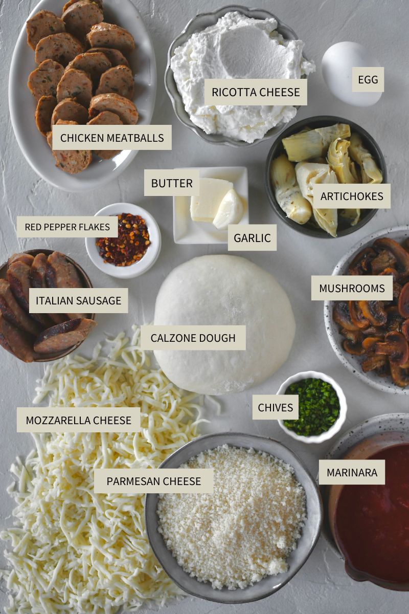 Ingredients needed to make Homemade Calzone Recipe.