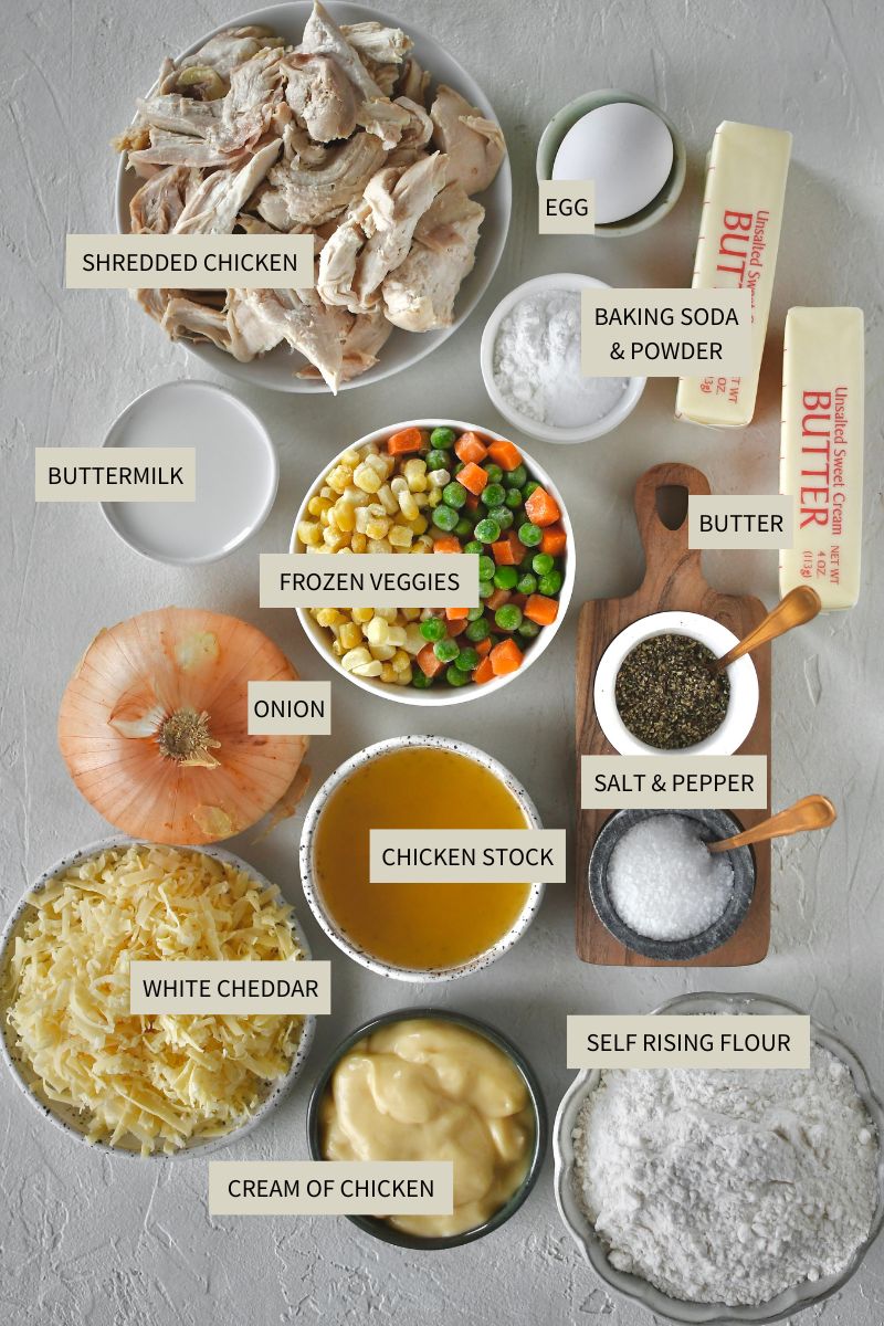 Ingredients needed to make Chicken and Biscuits.
