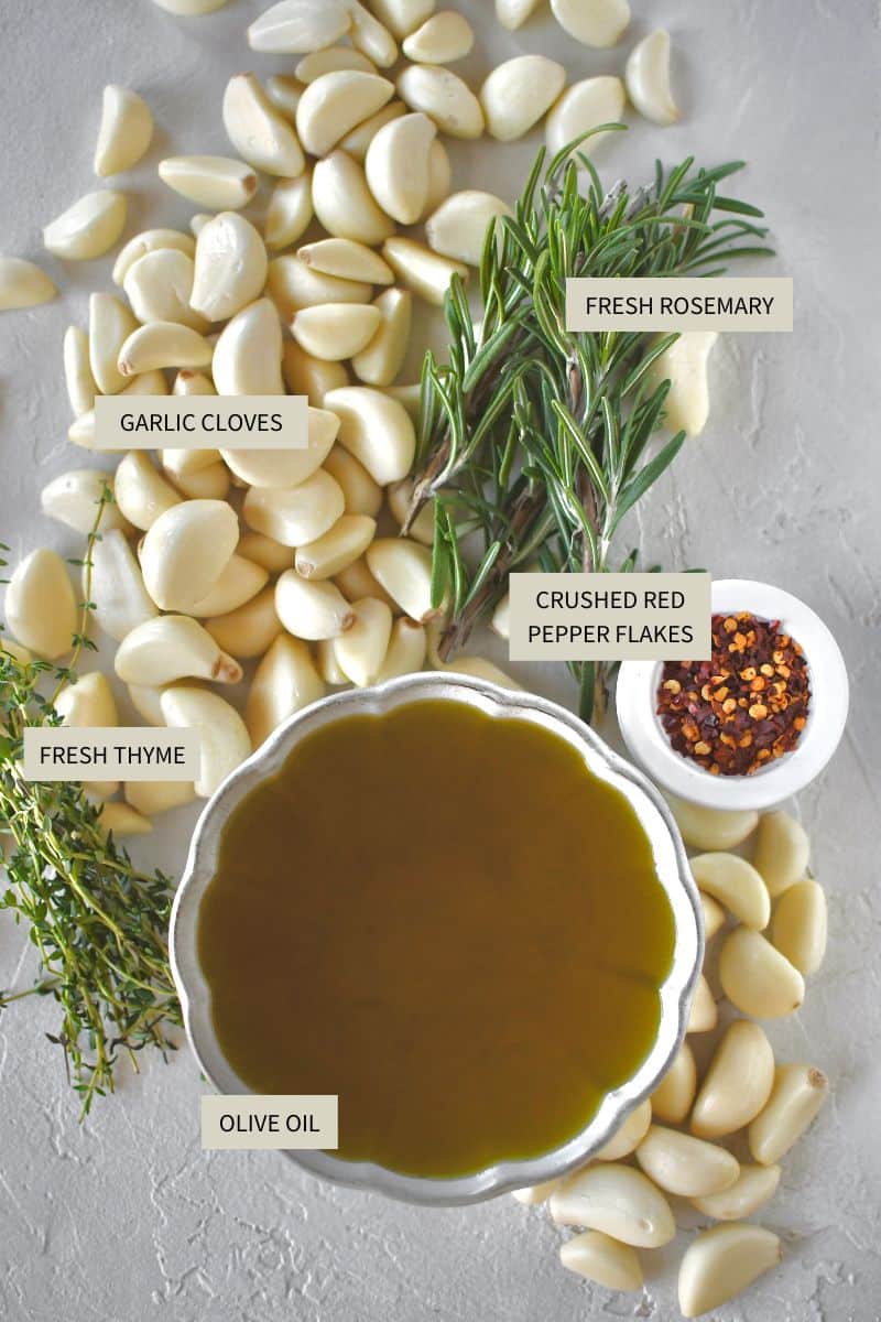 Ingredients needed to make Confit Garlic.