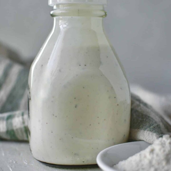 Ranch Dressing in a jar ready to be used or stored.