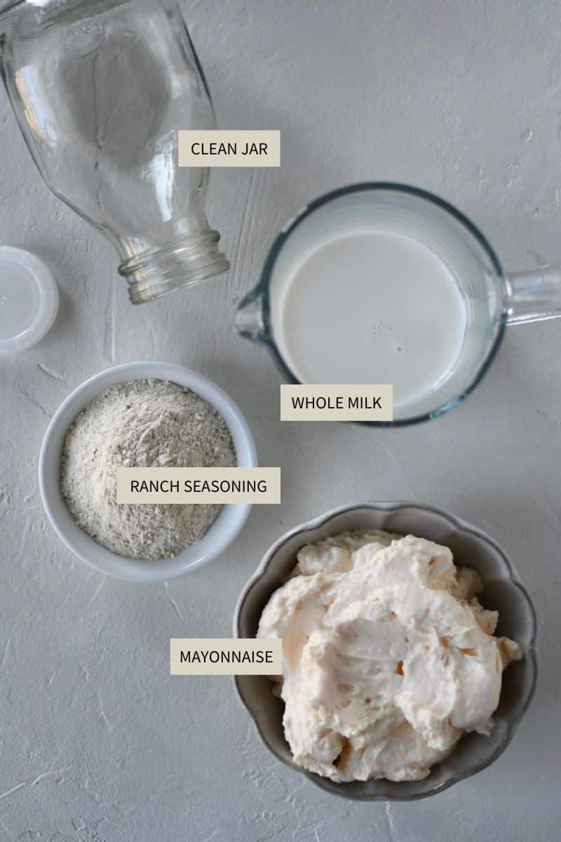 Ingredients needed to make Ranch Dressing Recipe.