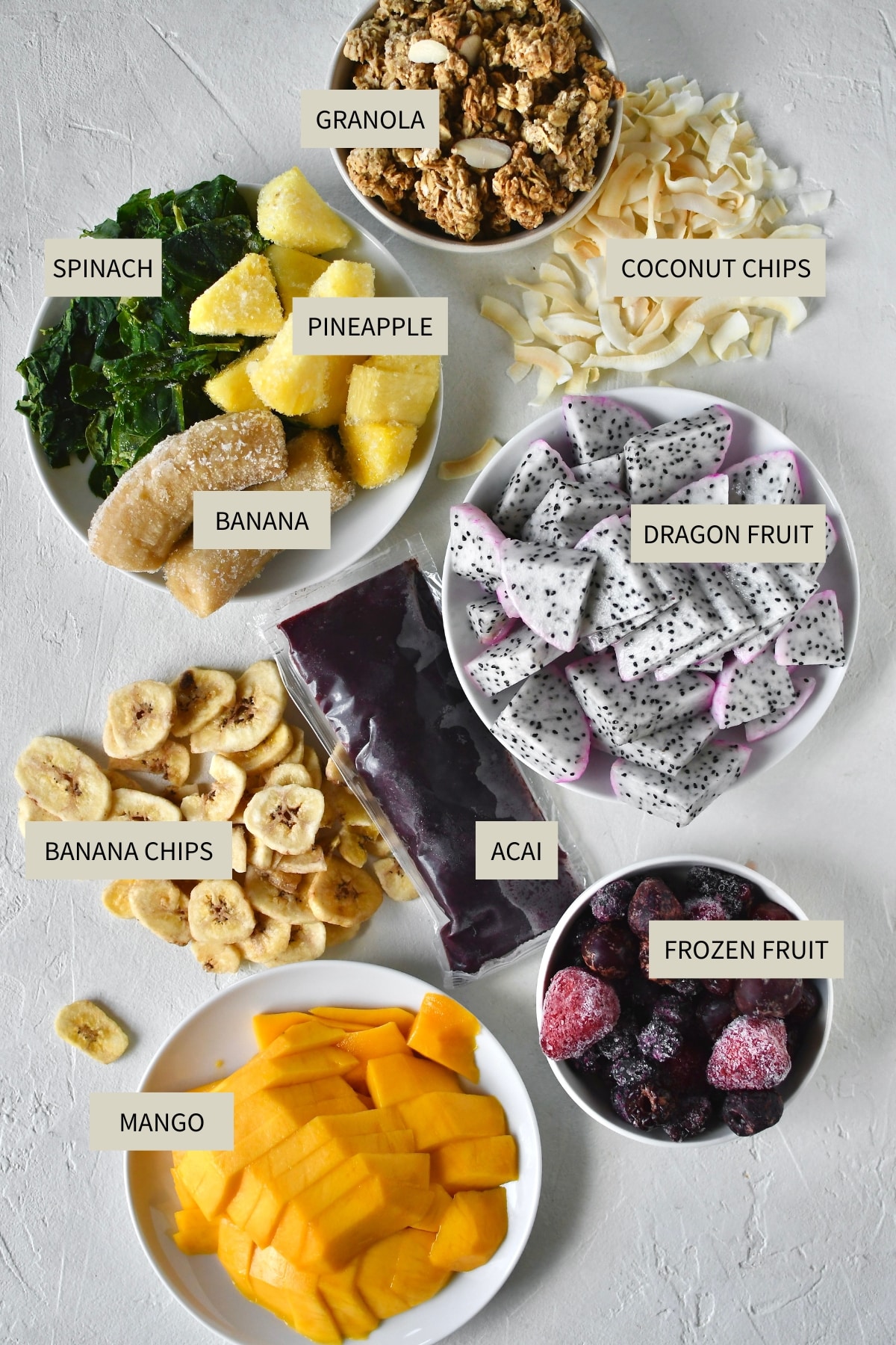 Ingredients needed to make Smoothie Bowl Recipe.