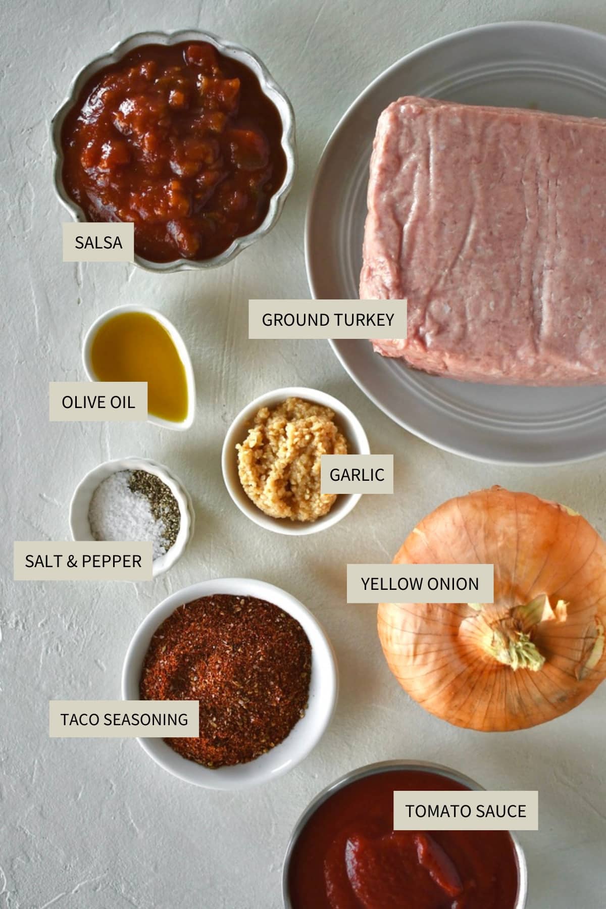 Ingredients needed to make Ground Turkey Tacos.