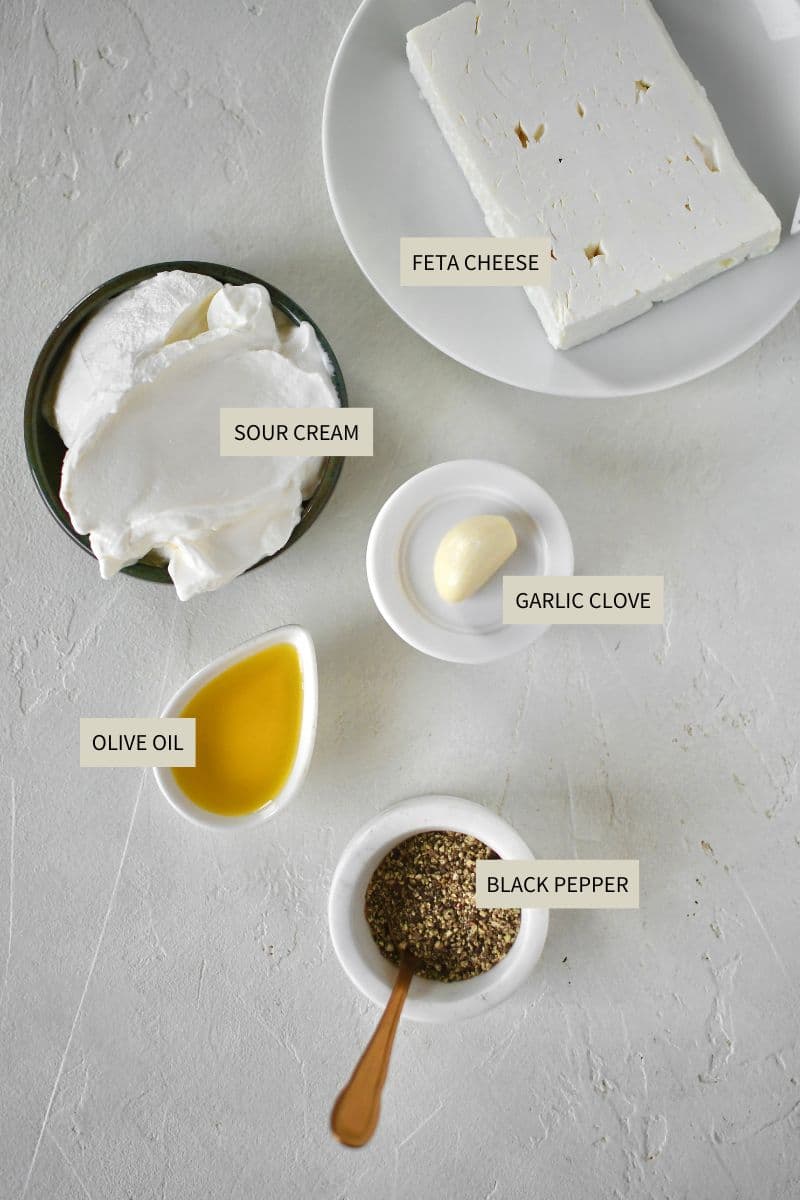Ingredients needed to make Whipped Feta.