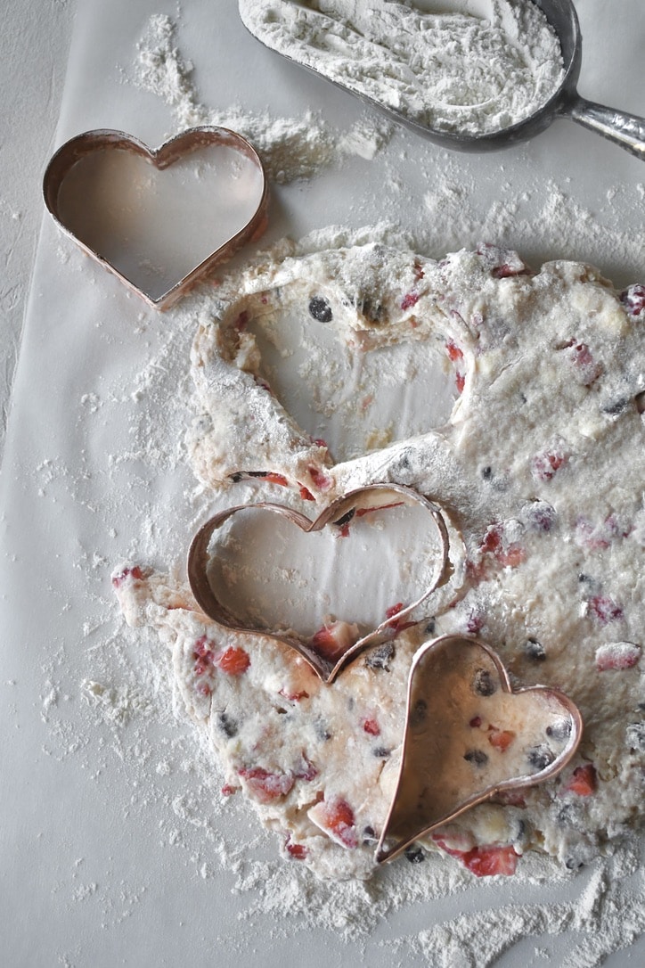 Cutting out the scones into heart shapes.