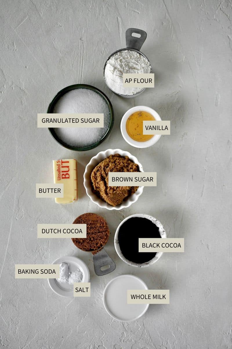 Ingredients needed to make Chocolate Wafer Cookies.