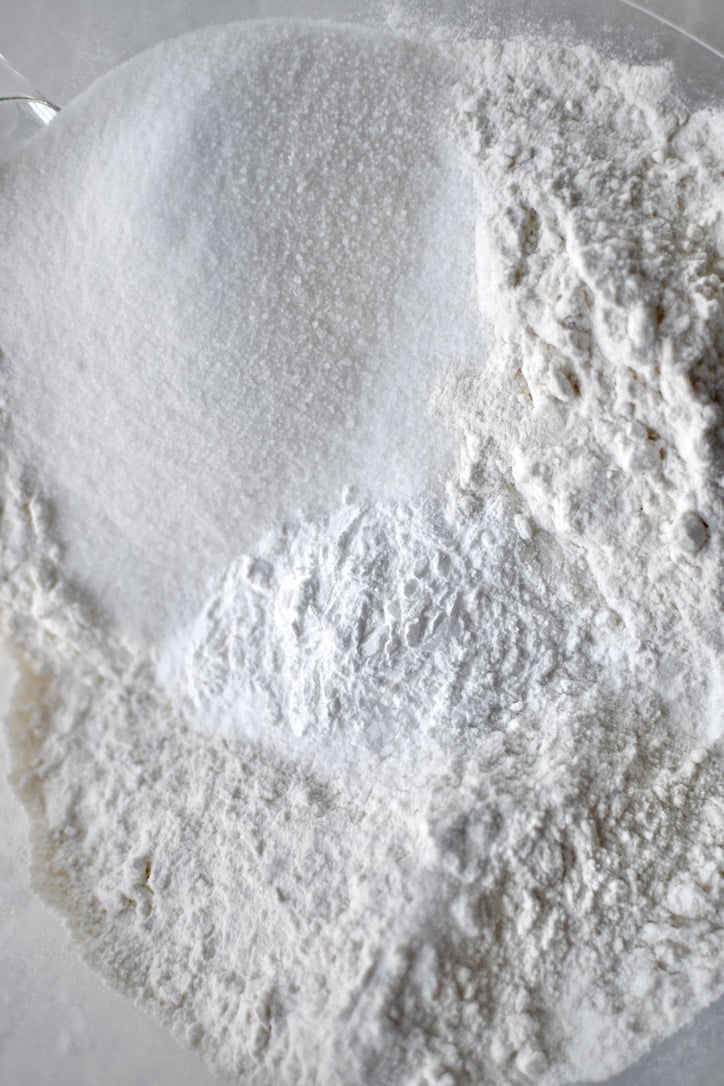 Dry ingredients ready to be blended to make scones.