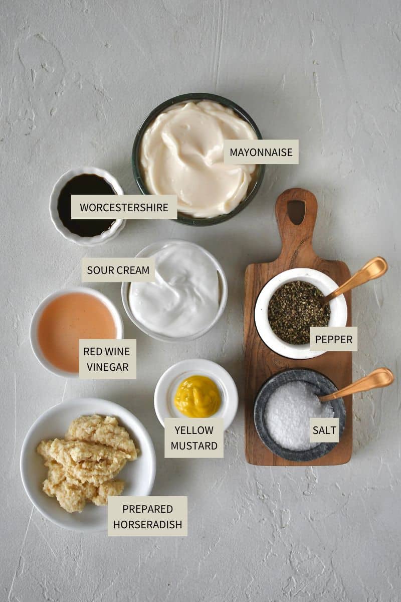 Ingredients needed to make Horseradish Cream Sauce.