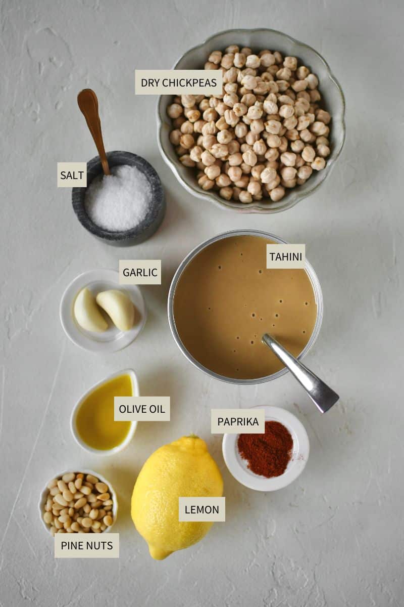 Ingredients needed to make Homemade Hummus Recipe.