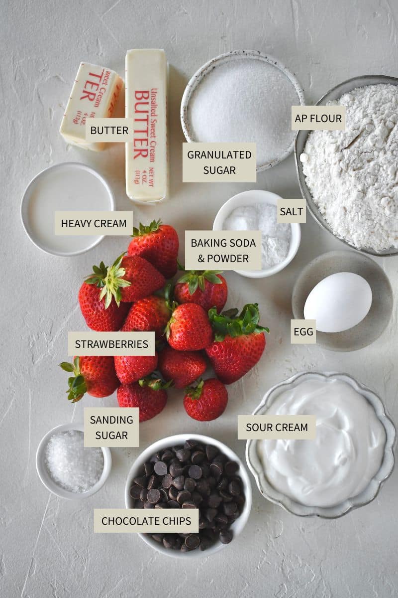 Ingredients needed to make Strawberry Scones.