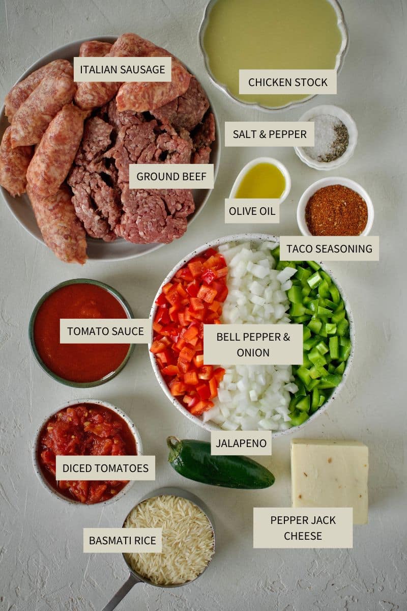 Ingredients needed to make Stuffed Pepper Soup.
