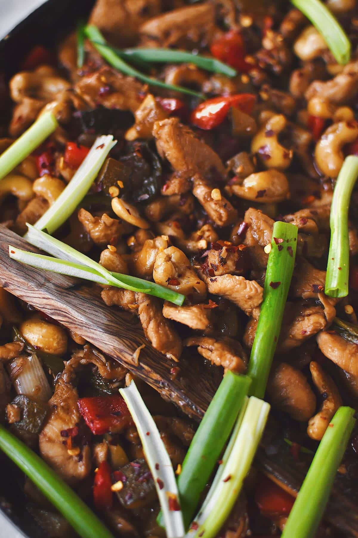 Cashew Chicken in the skillet it was cooked in, ready to be eaten.