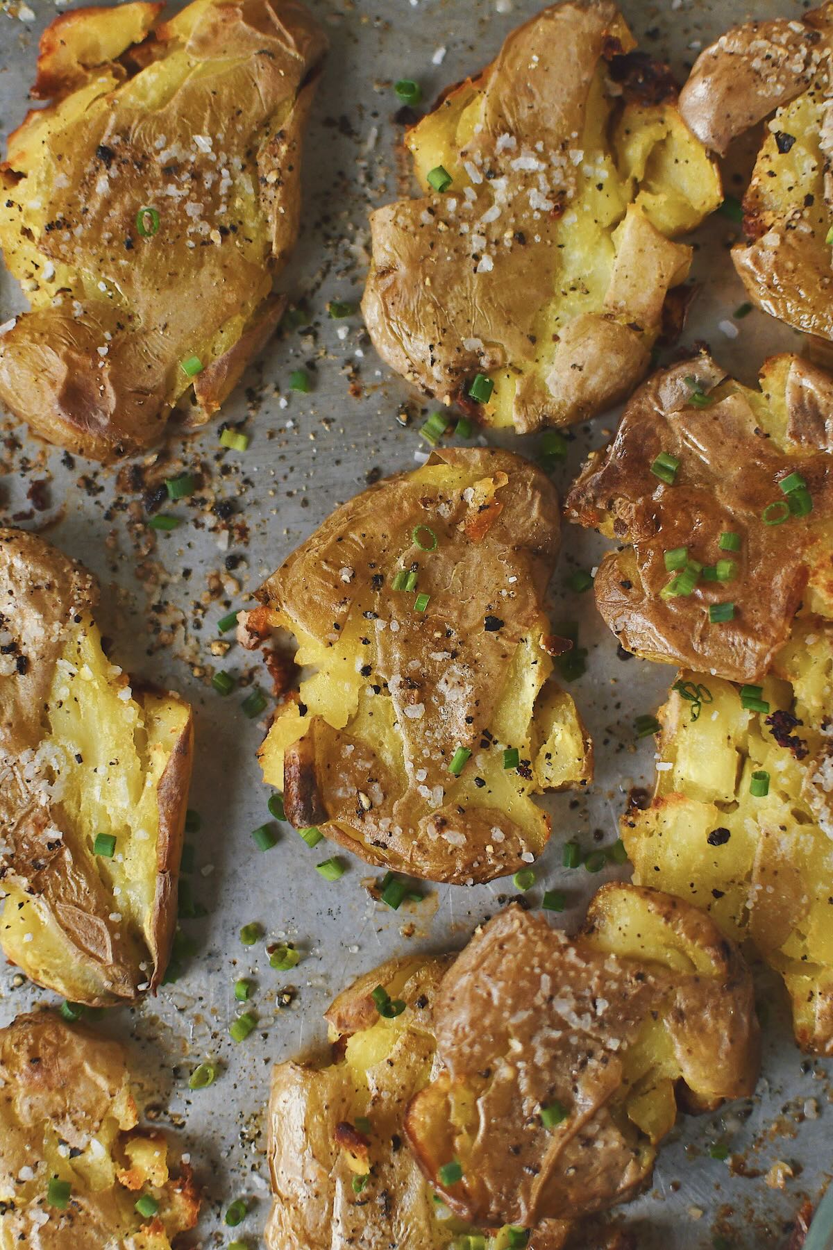 Crispy Smashed Potatoes just out of the oven ready to be enjoyed.