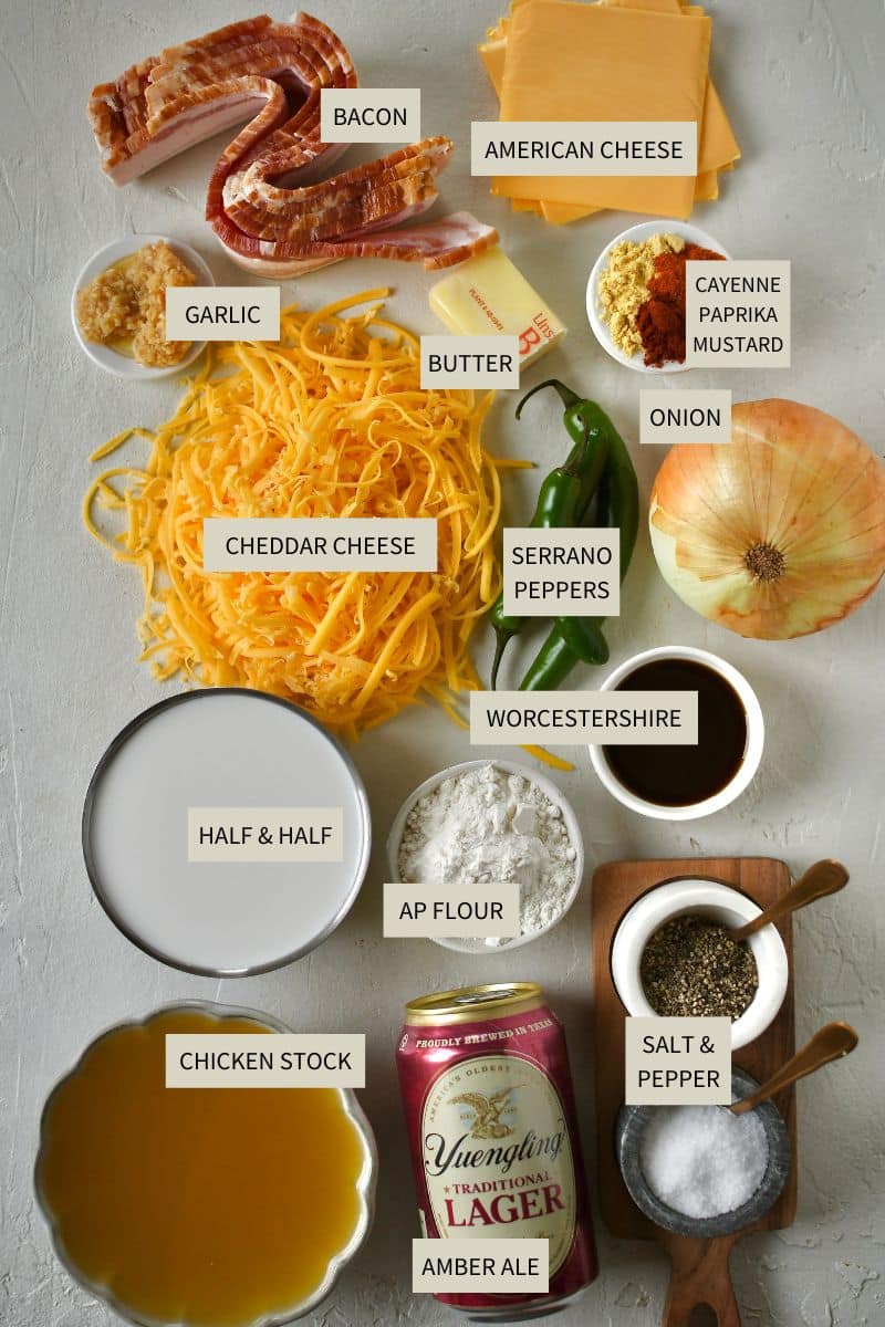Ingredients needed to make Beer Cheese Soup.