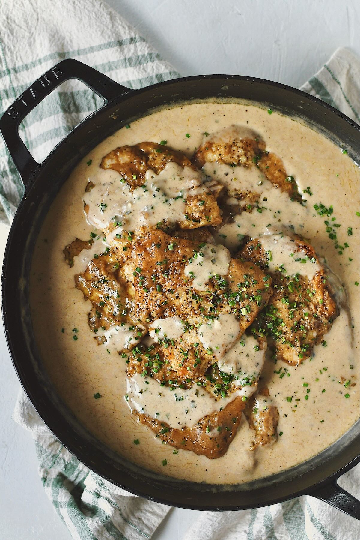 Irish Chicken in Whiskey Cream Sauce fully cooked and resting in the sauce, ready to be served.